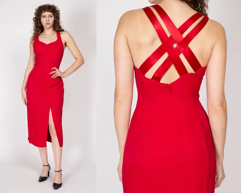 Medium 90s Red Strappy Cross Back Midi Dress