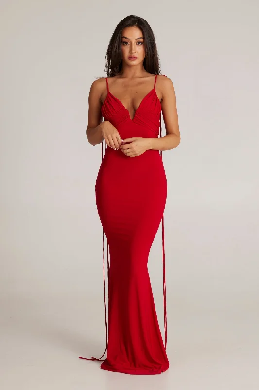 MÉLANI The Label ANTONIA Red Low Back Midi Dress