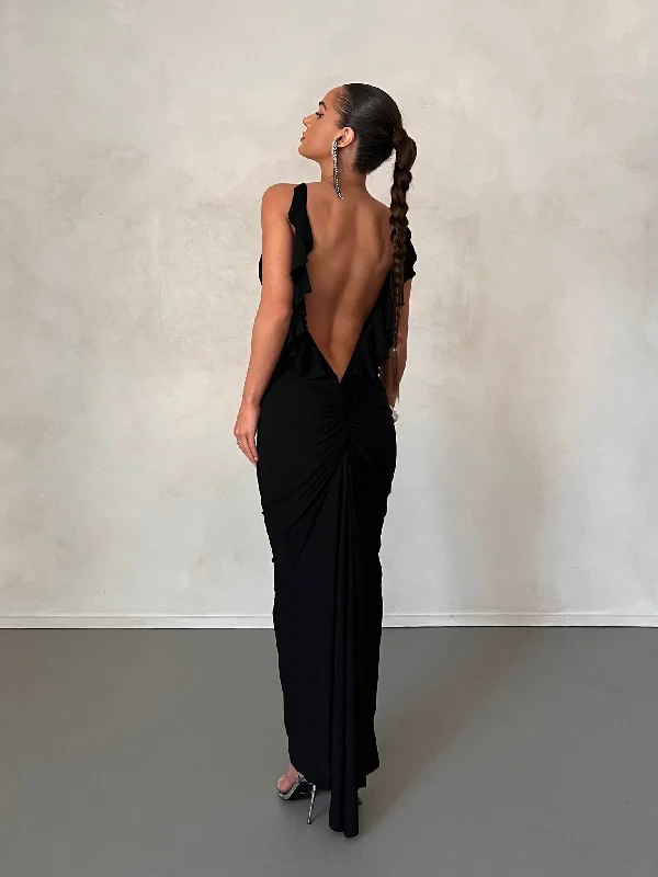 MÉLANI The Label BELLA Black Low Back Midi Dress