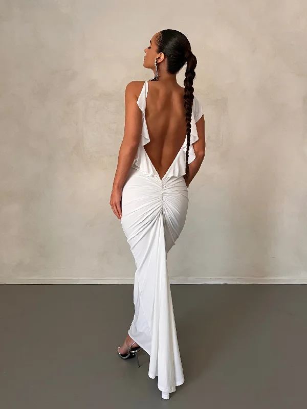 MÉLANI The Label BELLA White Low Back Midi Dress