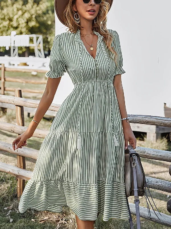 Fashion Striped Temperament Midi Dress