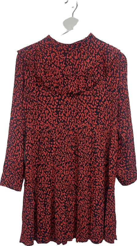 ZARA Red Long Sleeve Patterned Swing Mini Dress UK S