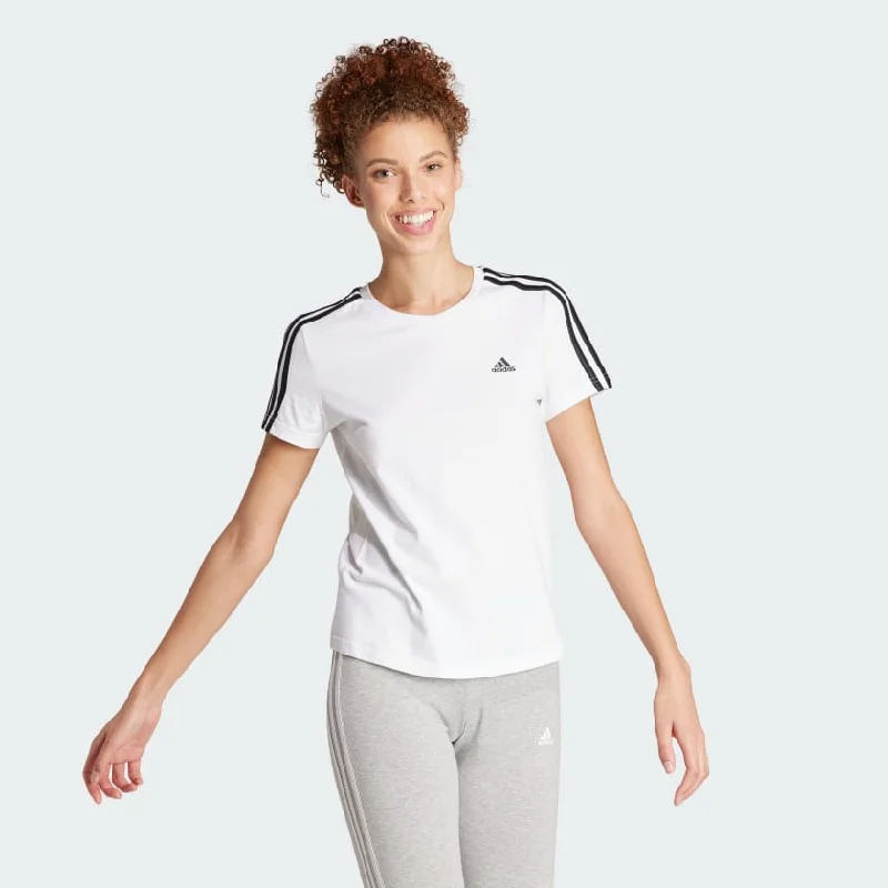 ADIDAS WOMEN'S ESSENTIALS SLIM 3-STRIPES WHITE TEE Plaid T-Shirt Polka Dot Checkered ADIDAS WOMEN'S ESSENTIALS SLIM 3-STRIPES WHITE TEE Plaid T-Shirt Polka Dot Checkered