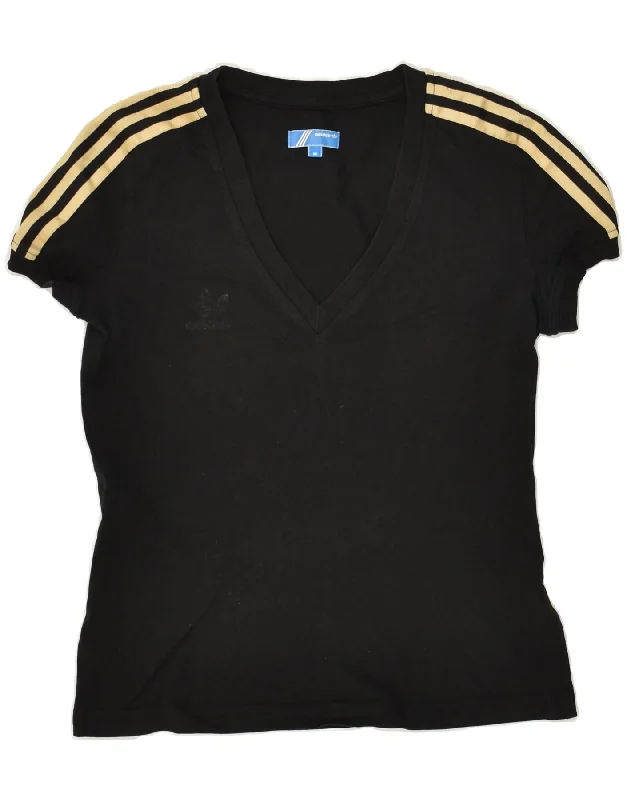 ADIDAS Womens T-Shirt Top UK 14 Medium Black Cotton Notch Collar Peter Pan Collar Cowl Neck ADIDAS Womens T-Shirt Top UK 14 Medium Black Cotton Notch Collar Peter Pan Collar Cowl Neck