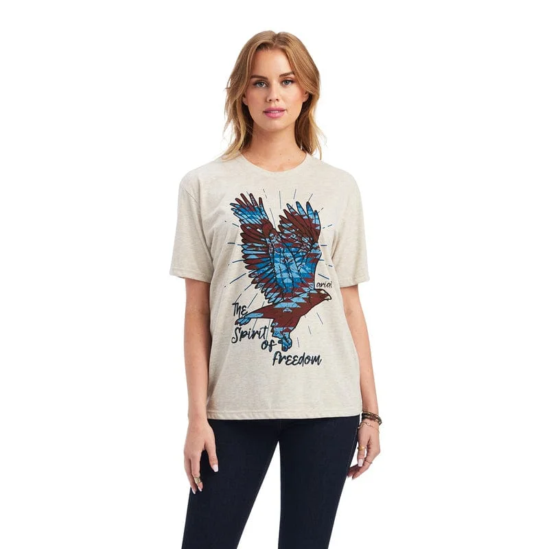 Ariat Women's Freedom Spirit Oatmeal Heather Short Sleeve Tee 10041310 Cotton Fabric Linen Fabric Terry Fabric Ariat Women's Freedom Spirit Oatmeal Heather Short Sleeve Tee 10041310 Cotton Fabric Linen Fabric Terry Fabric