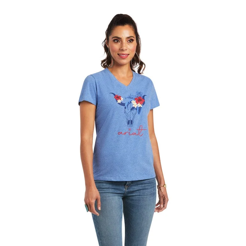 Ariat Women's REAL Tropic Steerhead Reyjavik Blue Short Sleeve T-Shirt 10040533 Oversized T-Shirt Spandex breathable Ariat Women's REAL Tropic Steerhead Reyjavik Blue Short Sleeve T-Shirt 10040533 Oversized T-Shirt Spandex breathable
