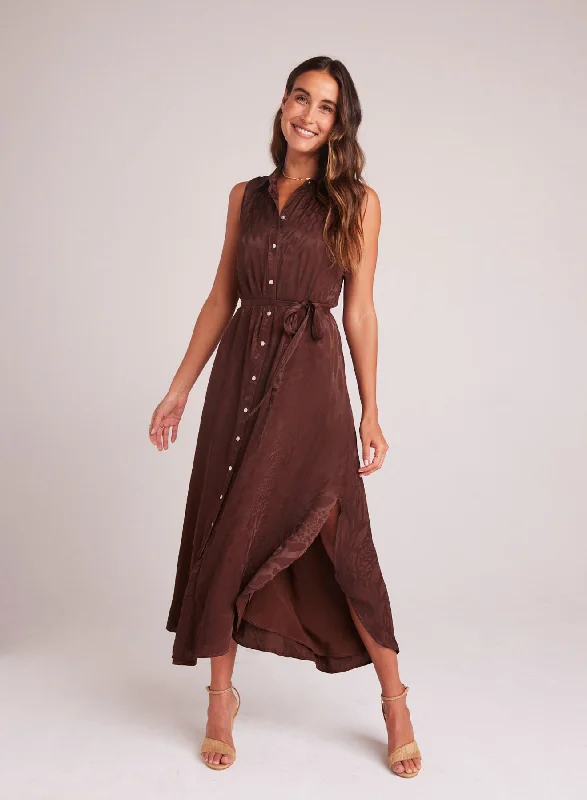 Sleeveless Shirred Maxi Dress - Café Noir