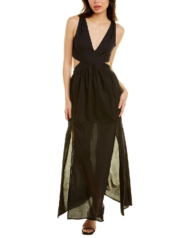 Celina Moon Cinched Shoulder Sleeveless Maxi Dress