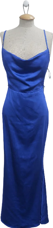 Club L Blue Satin Cowl Neck Maxi Dress With Cross Back UK 6