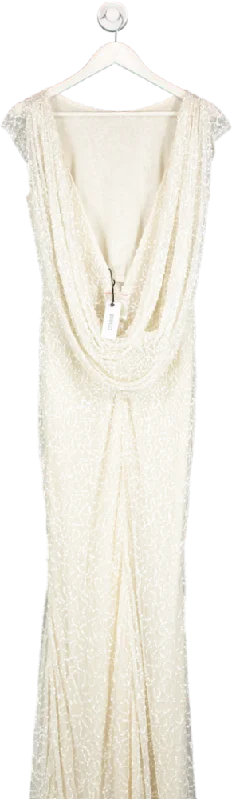 Coast Cream Draped Cowl Back Sequin Bridal Maxi Dress UK 10