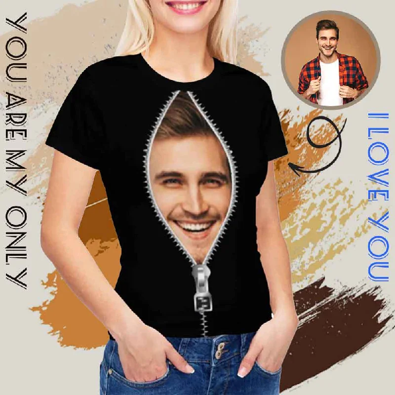 Custom Face Zipper Women's All Over Print T-shirt Rayon Fabric Velvet Fabric Corduroy Fabric Custom Face Zipper Women's All Over Print T-shirt Rayon Fabric Velvet Fabric Corduroy Fabric