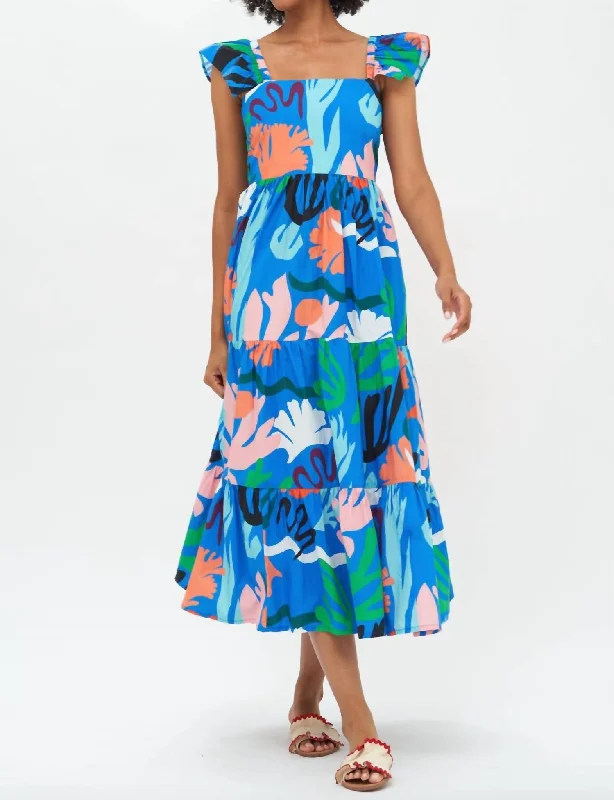 Flirty Tie Back Maxi Dress In Blue Reef