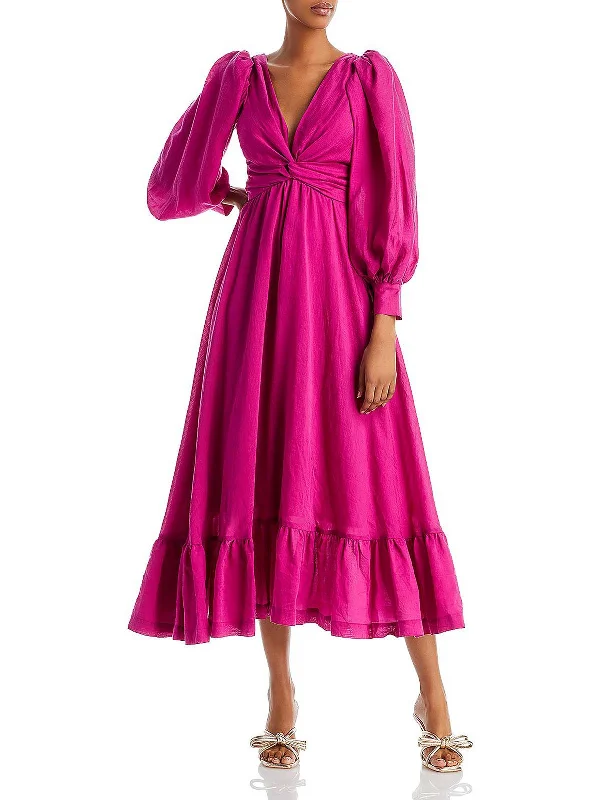 Frida Womens Belted V Neck Maxi Dress