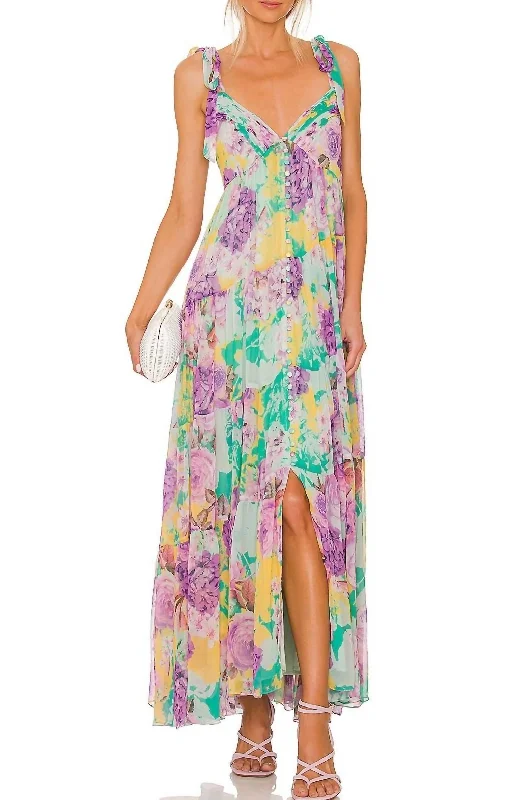 Ivy Maxi Dress in Butter Yellow And Lavender