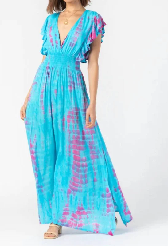 Lia Maxi Dress In Turquoise Fuschia Leo