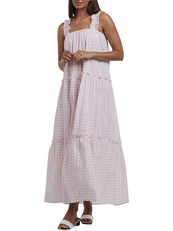 Lottie Womens Checkered Sleeveless Maxi Dress