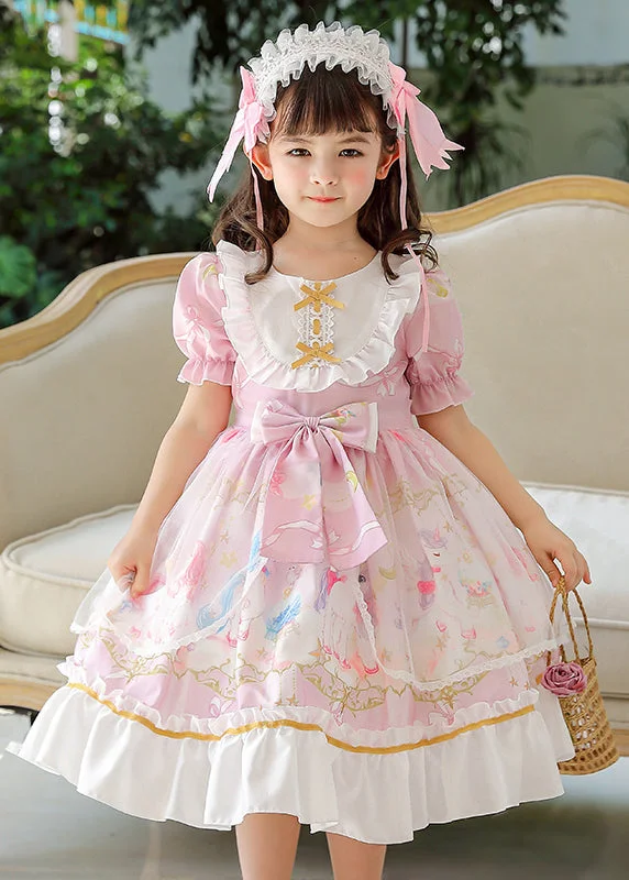 Lovely Pink Ruffled Patchwork Bow Chiffon Baby Girls Maxi Dress Summer