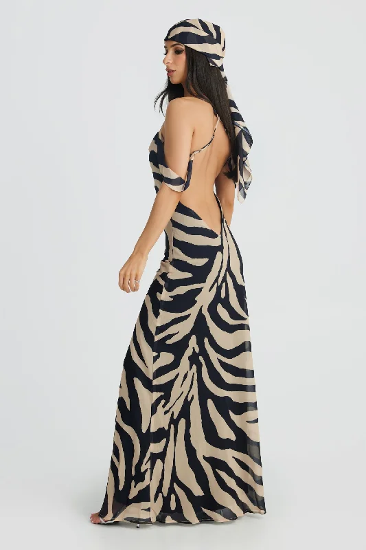 MÉLANI The Label VIENNA Low Back Chiffon Maxi Dress