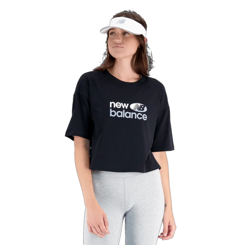 New Balance Women's Essentials Reimagined Dual Colored Cotton Jersey Boxy T-Shirt Mesh Blend Leather Blend Suede Blend New Balance Women's Essentials Reimagined Dual Colored Cotton Jersey Boxy T-Shirt Mesh Blend Leather Blend Suede Blend