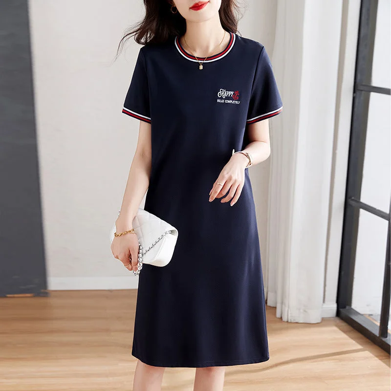 NiDELL T-shirt Dress for Women . New Summer High-End Exquisite Women's Loose Slimming Mid-Length Short Sleeve Dress Denim Fabric Leather Fabric Suede Fabric NiDELL T-shirt Dress for Women . New Summer High-End Exquisite Women's Loose Slimming Mid-Length Short Sleeve Dress Denim Fabric Leather Fabric Suede Fabric