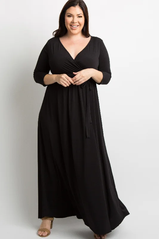 PinkBlush Black Sash Tie Wrap Plus Maxi Dress