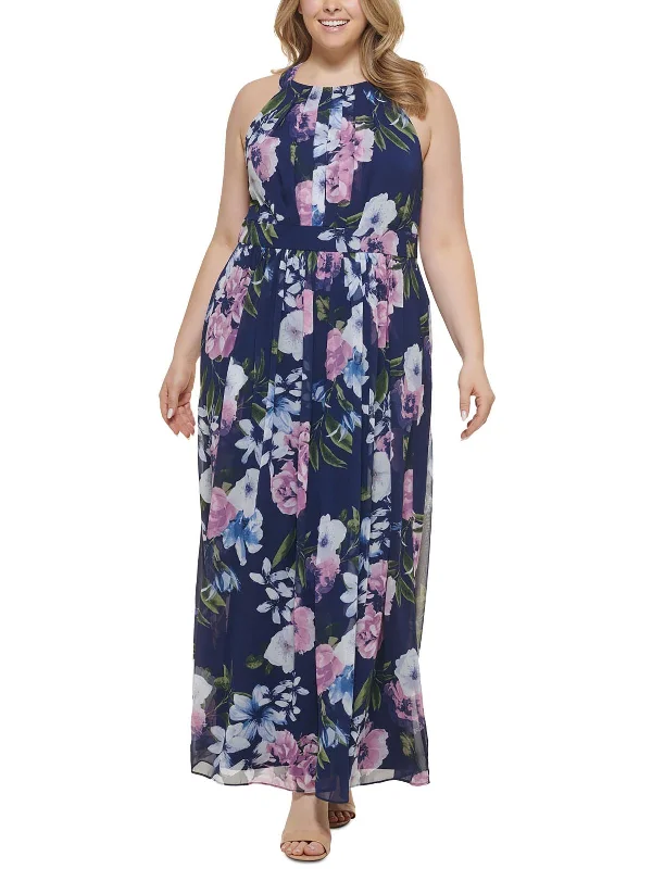 Plus Womens Floral Halter Maxi Dress