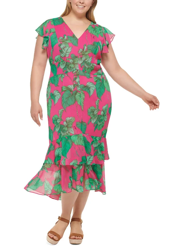 Plus Womens Floral Long Maxi Dress