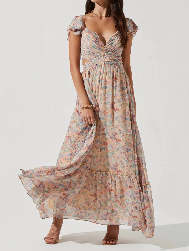 Primrose Floral Maxi Dress In Peach Multi