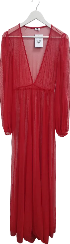 Red Sheer Mesh Maxi Dress UK S