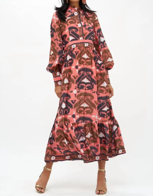 Shirt Waist Maxi Dress In Brick Uzbek