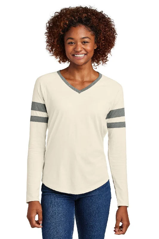 Sport-Tek Women's Halftime Stripe Long Sleeve V-Neck Tee Mesh Fabric Canvas Fabric Denim Fabric Sport-Tek Women's Halftime Stripe Long Sleeve V-Neck Tee Mesh Fabric Canvas Fabric Denim Fabric