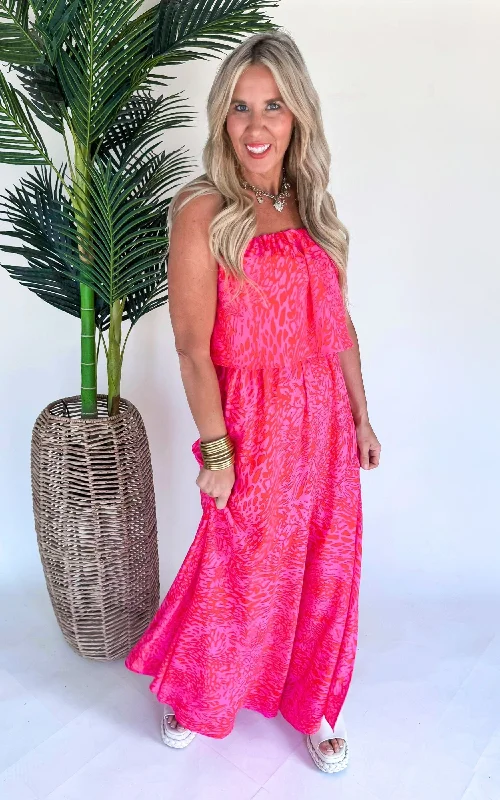 Vivid Leopard Strapless Maxi Dress - Final Sale