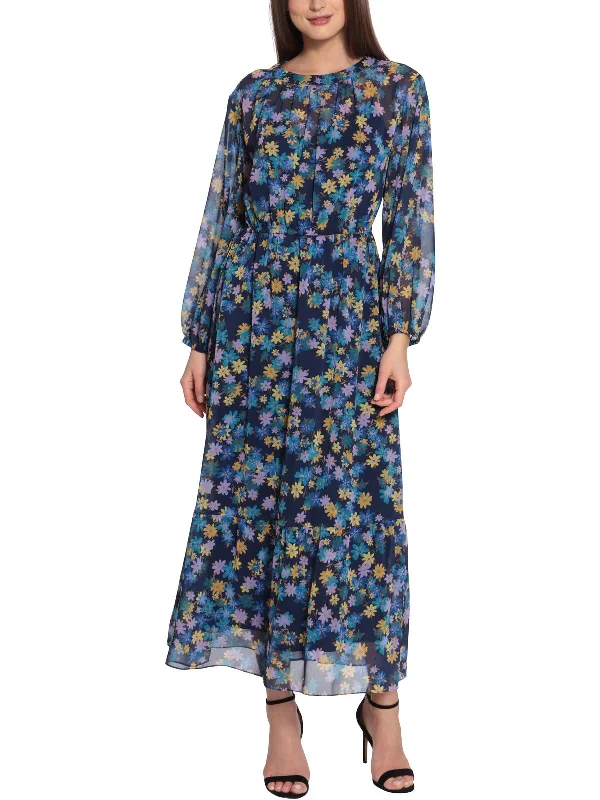 Womens Floral Ruched Maxi Dress