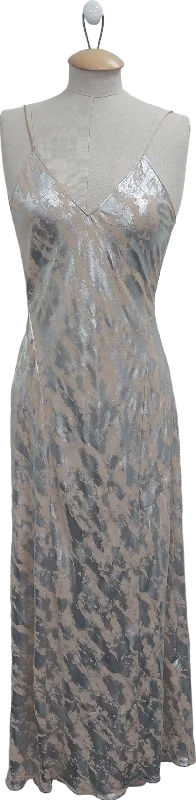 ZARA Nude Metallic Print Open Back Maxi Dress UK XS