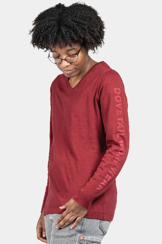 Long Sleeve V-Neck Tee - Currant