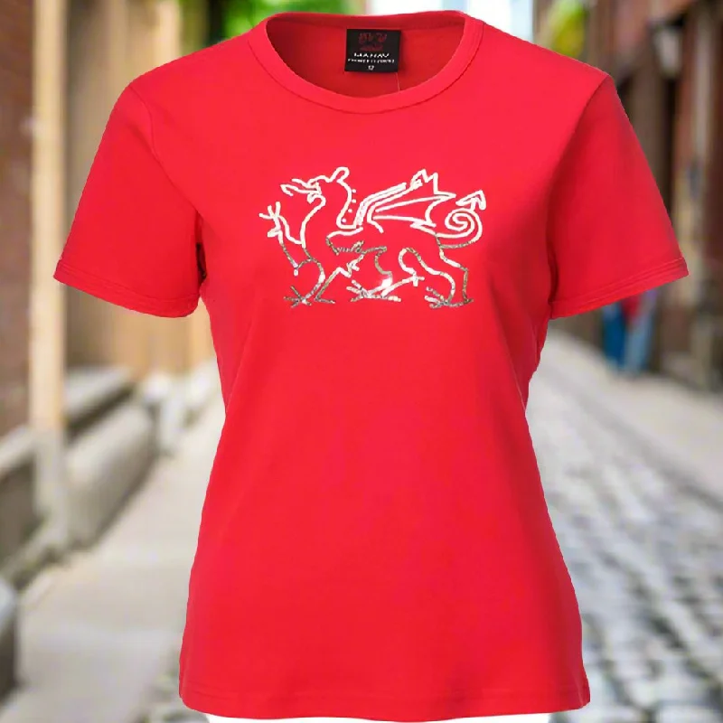 Ladies Welsh Sequin Dragon T-Shirt