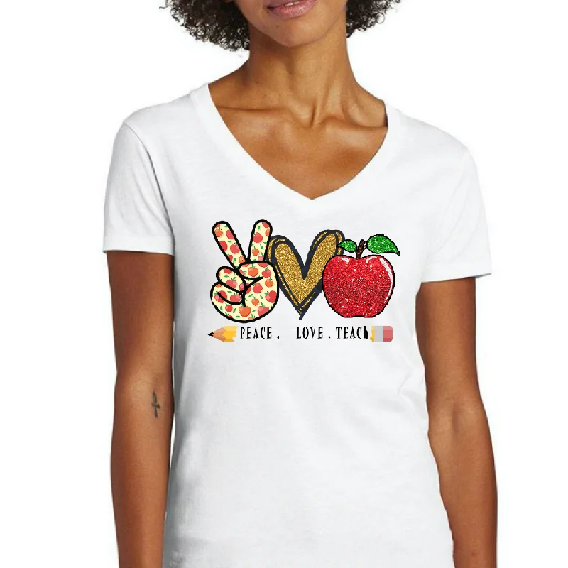 Peace, Love, Teach Women's Ideal V-Neck Tee