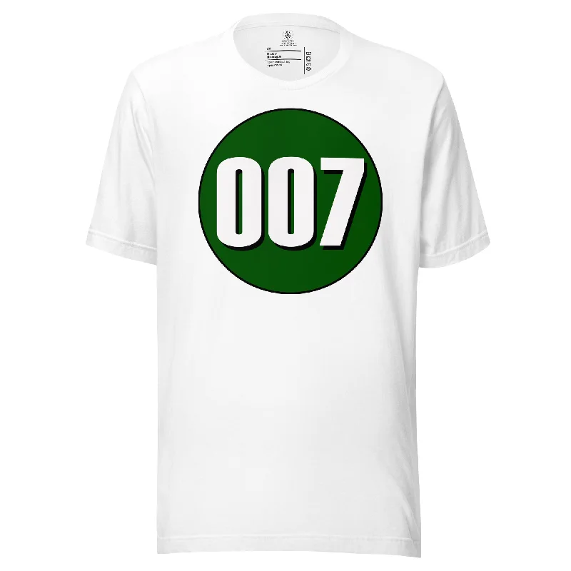 Unisex t-shirt: White on Hunter Green 007