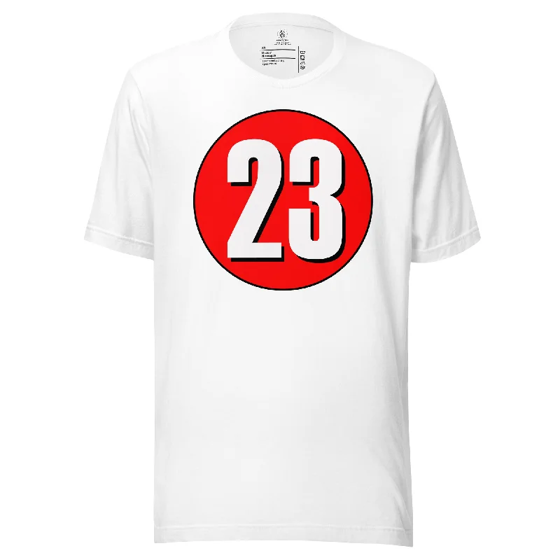 Unisex t-shirt: White on Red 23