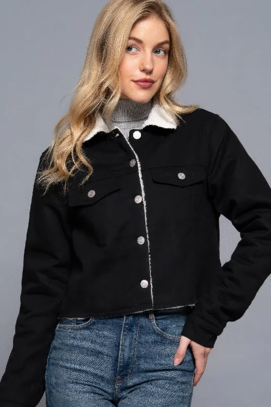 Button Closure Sherpa-lined Twill Jacket Fitted Jacket Loose Jacket Oversized Jacket Button Closure Sherpa-lined Twill Jacket Fitted Jacket Loose Jacket Oversized Jacket