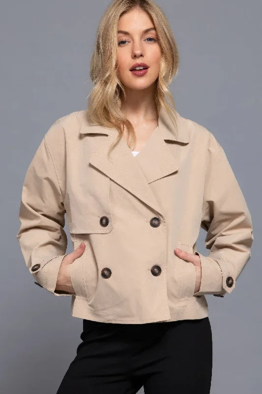 Double Breasted Short Trench Jacket Tiered Jacket Buttoned Jacket Zippered Jacket