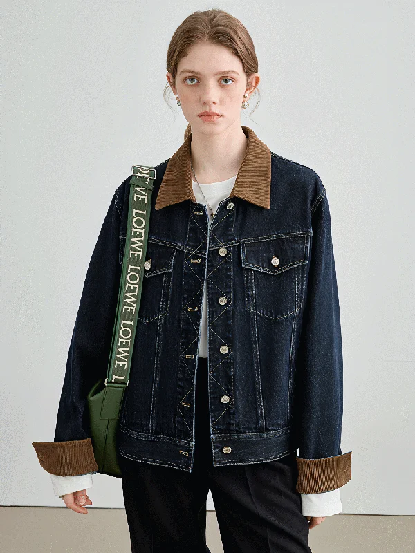 Autumn Denim Jacket, Loose Slimming Design With Patchwork Belted Jacket Elasticated Jacket Padded Jacket Autumn Denim Jacket, Loose Slimming Design With Patchwork Belted Jacket Elasticated Jacket Padded Jacket