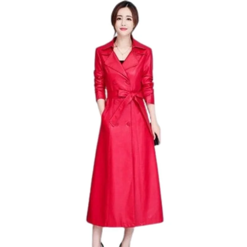 BELLA Design Women's Fine Fashion Long Luxury Designer Leather Red Blazer Trench Coat Jacket Satin Fabric Silk Fabric Chiffon Fabric BELLA Design Women's Fine Fashion Long Luxury Designer Leather Red Blazer Trench Coat Jacket Satin Fabric Silk Fabric Chiffon Fabric