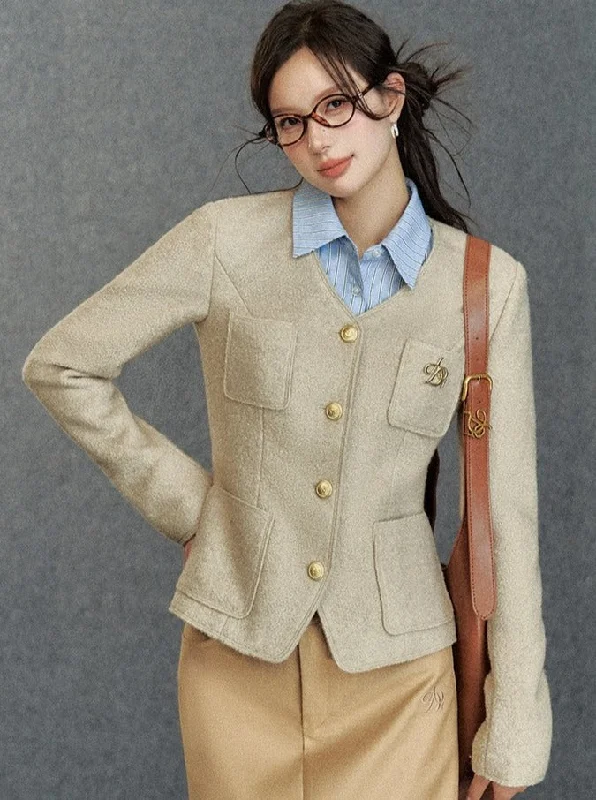 Classic Tweed Blazer: Elegant Women's Jacket in Cream Appliqued Jacket Beaded Jacket Sequined Jacket Classic Tweed Blazer: Elegant Women's Jacket in Cream Appliqued Jacket Beaded Jacket Sequined Jacket