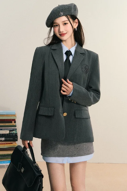 Classic Two-Button Blazer: Tailored Suit Jacket with Embroidered Logo Wool Fabric Cashmere Fabric Tweed Fabric Classic Two-Button Blazer: Tailored Suit Jacket with Embroidered Logo Wool Fabric Cashmere Fabric Tweed Fabric