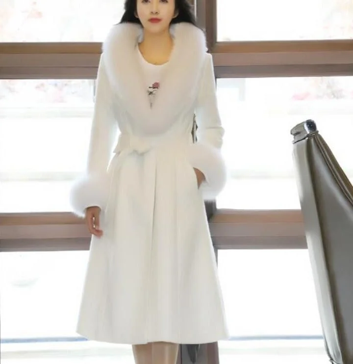 ELEANOR Design Women's Fine Fashion Elegant White Luxury Style Long Wool Coat Jacket Herringbone Jacket Checkered Jacket Solid Jacket ELEANOR Design Women's Fine Fashion Elegant White Luxury Style Long Wool Coat Jacket Herringbone Jacket Checkered Jacket Solid Jacket