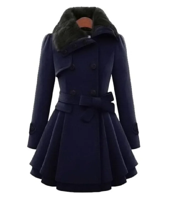 HEATHER Design Women's Fine Fashion Luxury Style Designer Navy Blue Wool Coat Jacket Hoodie Zip-Up Jacket Button-Up Jacket HEATHER Design Women's Fine Fashion Luxury Style Designer Navy Blue Wool Coat Jacket Hoodie Zip-Up Jacket Button-Up Jacket