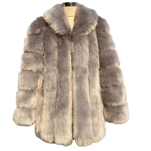 HQL Design Women's Fine Fashion Premium Quality Elegant Champagne Gray Faux Fur Collar Coat Jacket Ribbed Jacket Pleated Jacket Ruffled Jacket HQL Design Women's Fine Fashion Premium Quality Elegant Champagne Gray Faux Fur Collar Coat Jacket Ribbed Jacket Pleated Jacket Ruffled Jacket