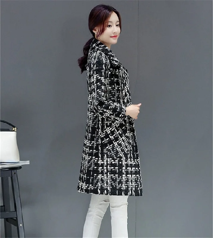 KENDRA Design Women's Fine Fashion Elegant Luxury Style Black & White Plaid Wool Coat Jacket Faux Fur Fabric Real Fur Fabric Shearling Fabric KENDRA Design Women's Fine Fashion Elegant Luxury Style Black & White Plaid Wool Coat Jacket Faux Fur Fabric Real Fur Fabric Shearling Fabric