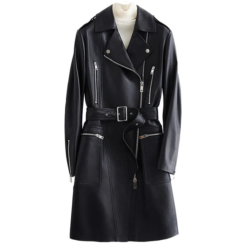 LAUTARO Women's Fashion Premium Quality Black Leather Belted Jacket Hooded Jacket Caped Jacket Shawl Collar Jacket LAUTARO Women's Fashion Premium Quality Black Leather Belted Jacket Hooded Jacket Caped Jacket Shawl Collar Jacket